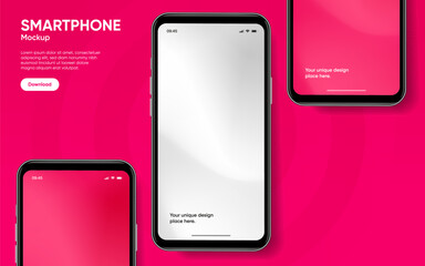 Poster - Realistic smartphone mockup. Mobile phone vector with isolated on white background. Device front view. 3D mobile phone with shadow. Realistic, high quality smart phone mockup for ui ux presentation.