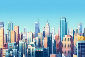  Vibrant Cityscape Skyline Modern Architecture Urban Buildings Sunny Day Illustration