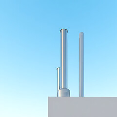 Wall Mural - modern, minimalist chimney design with sleek metal pipes rising against a clear blue sky