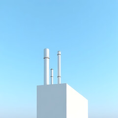 Wall Mural - modern, minimalist chimney design with sleek metal pipes rising against a clear blue sky
