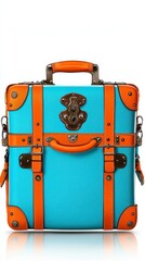 Wall Mural - bright blue and orange suitcase isolated on clean white background perfect for travelers seeking fun