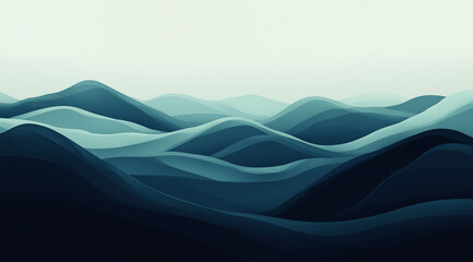 Poster - Abstract blue background with waves in dark color palette with  gradient colors amd smooth lines