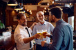 © Drazen - Happy male colleagues toasting while drinking beer in bar after work.