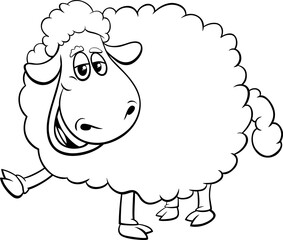 Wall Mural - funny cartoon sheep farm animal character coloring page