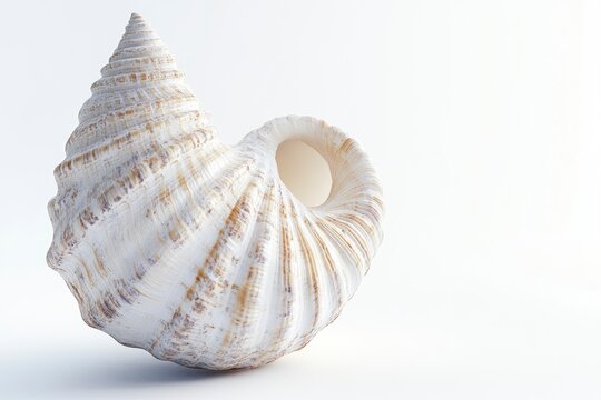 Isolated Seashell with Spiral Shape and Light Color Against White Background