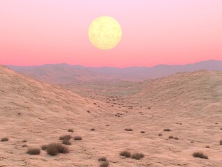 a vast desert landscape featuring a large glowing celestial body