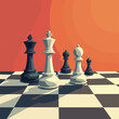 © Tatiana - Chess pieces standing on a checkered board against an orange backdrop