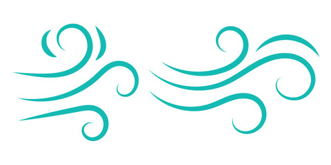 Poster - Wind blow line icon. Hand drawn air wave icon. Outline wind movement symbol isolated on white background.  Windy icon. Hand drawn doodle wind air blow, swirl elements.