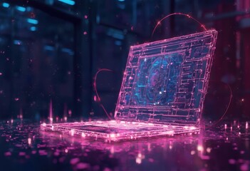 Poster - Laptop Screen in Blue and Pink Color Scheme