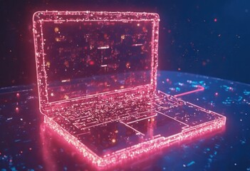 Poster - Glowing Pink Laptop in the Future