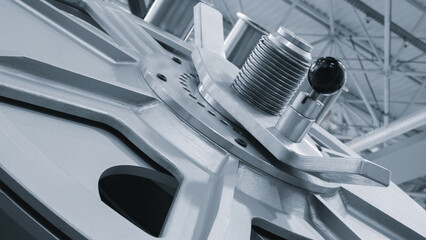 Poster - Close up of metal wheel as part of big industrial machine, industrial concept background
