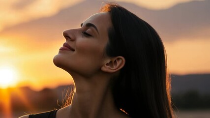 Poster - Woman Enjoys Fresh Air on the Beach at Sunset Generative AI