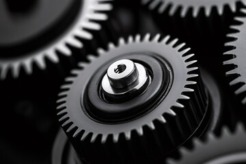 Fototapete - Close up of interlocking gears rotating smoothly in a complex mechanism