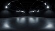© sablengjago - Empty dark studio room with bright spotlights. Black minimalistic interior design. Virtual reality HDRI tech. 360-degree panorama. Smooth surfaces. Modern digital artwork. Futuristic scene