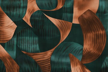 Leinwandbilder - Abstract Forms in Emerald Green and Copper Tones for Elegant Decoration