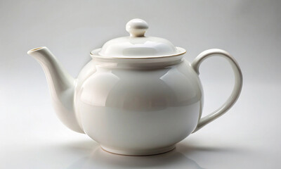 Wall Mural - white glossy porcelain teapot on a light background