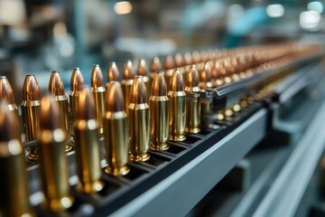 Poster - Production line manufacturing bullets for gun ammunition in munitions factory