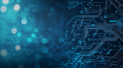 Leinwandbilder - Сircuit board background. Digital Circuit with Blue Glow. Glowing circuits and digital patterns set against a blue background 