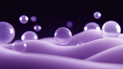 Poster - Translucent lavender spheres floating over gently undulating planes abstract