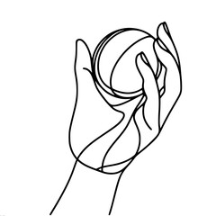 Aufkleber - Minimalist hand holding a ball in a single line drawing  