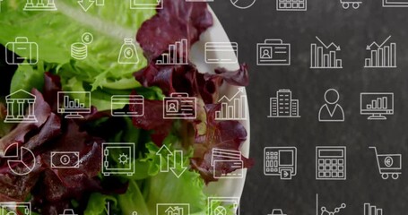 Poster - business icons overlaying fresh lettuce, representing data and analytics concepts