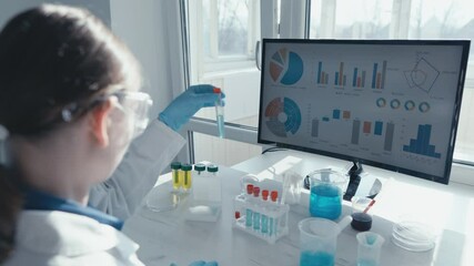 Aufkleber - A dedicated scientist in a lab coat studies a test tube and analyzes complex data, advancing research in medicine and vaccine development, driving knowledge and innovation in healthcare