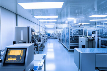 Poster - Modern semiconductor factory interior showcases advanced technology Generative AI
