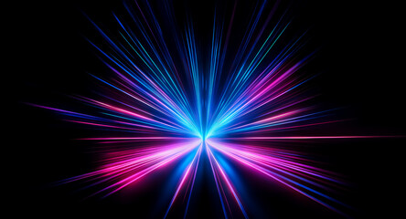 Aufkleber - abstract burst of light expanding from a central point on a dark backdrop. vibrant blue and pink ray