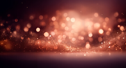Wall Mural - warm red-brown bokeh background with sparkling lights creating a festive atmosphere. blurred and glo
