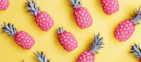 Fototapete - 
Pink pineapples on a yellow background, pop art, minimalism