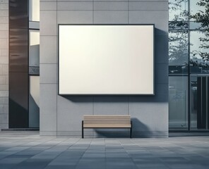Aufkleber - Blank billboard displaying on building wall with bench in urban area