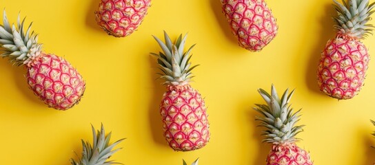 Fototapete - 
Pink pineapples on a yellow background, pop art, minimalism