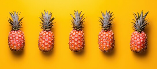 Fototapete - 
Pink pineapples on a yellow background, pop art, minimalism