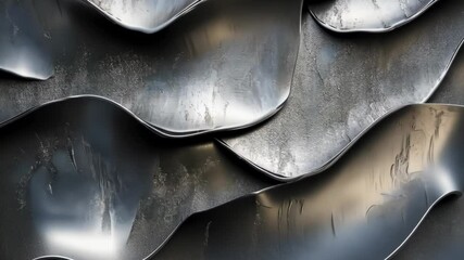 Poster - Metallic waves create a striking abstract design in industrial setting with texture and depth