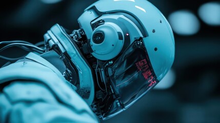 Poster - Detailed Blue Futuristic Robot Head Showing Advanced Technology And Cyber Design