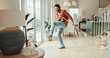 © peopleimages.com - Energy, music and sweeping with man in home for chores, responsibility or spring cleaning. Broom, dance and headphones with excited person in apartment for housekeeping, listening or radio streaming
