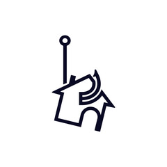 Poster - Icon featuring a simplified horse with a rider, incorporating a key symbol in a black design.