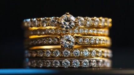 Poster - Trendy fashion rings stacked in a stylish arrangement with soft lighting.