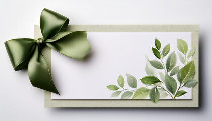 Aufkleber - blank card with green leaves and ribbon. invitation or greeting card for nature themed event. empty 