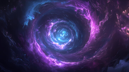 Wall Mural - ethereal purple and blue spiral of light emanates from a glowing orb, filling the space with an othe