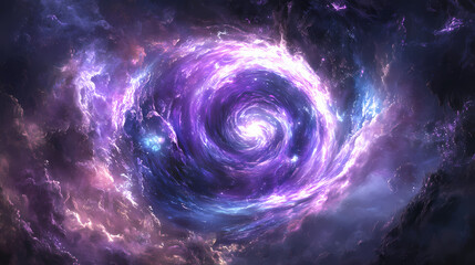 Wall Mural - ethereal purple and blue spiral of light emanates from a glowing orb, filling the space with an othe