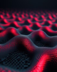 Poster - Abstract Red Black Wavy Surface with Dotted Texture Futuristic Digital Background Design