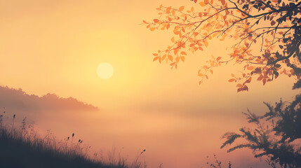 Wall Mural - a warm glow of soft golden light illuminates the evening sky, casting a serene ambiance over the mis