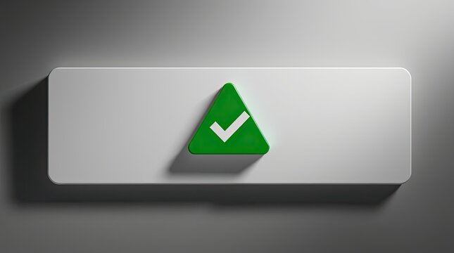 Green check mark triangle on white rectangle surface