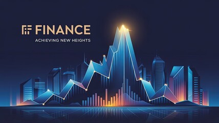 Poster - Financial Ascent: An abstract visual representation of financial growth, depicting a graph soaring upwards against a stylized city skyline, signifying progress and achieving new heights.