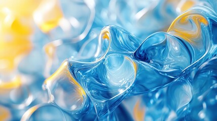 Poster - abstract blue and yellow fluid art with spirals and swirls in soft light