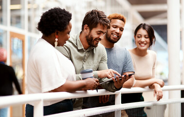 Aufkleber - Creative people, tablet or happy in office for business, project planning or design collaboration. Team diversity, tech or smile in lobby for company review, email and employee survey for development