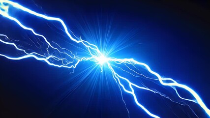 A striking bolt of blue lightning illuminates the darkness, creating a dramatic and electrifying atmosphere.