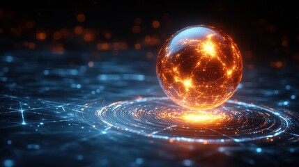Poster - Fiery Orb: A Digital Sphere of Light and Energy