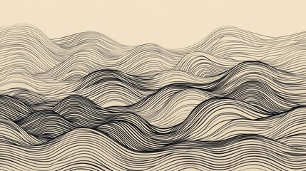 Poster - Abstract Black Line Waves on Beige Background for Artistic Design